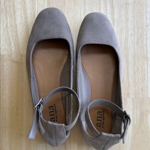 a.n.a Taupe Suede Ankle-Strap Ballet Flats